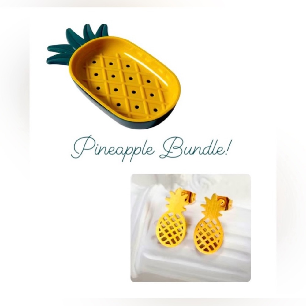 Pineapple Bundle of soap dish/jewelry dish and earring studs - Picture 1 of 11